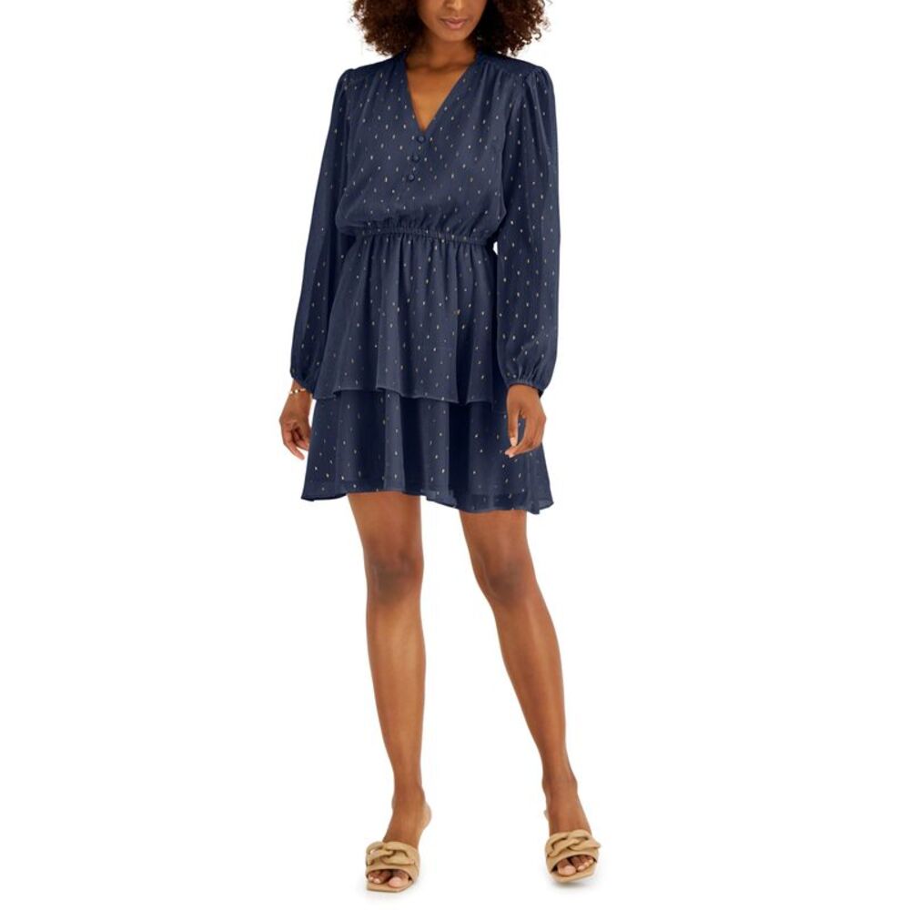 INC International Concepts Womens Metallic Clip Dot Tiered Dress